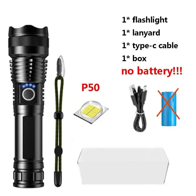 P50 Aluminum Alloy Glare Flashlight 26650/18650 USB Charging Long-Range Outdoor Waterproof Telescopic Zoom Night Fishing Light