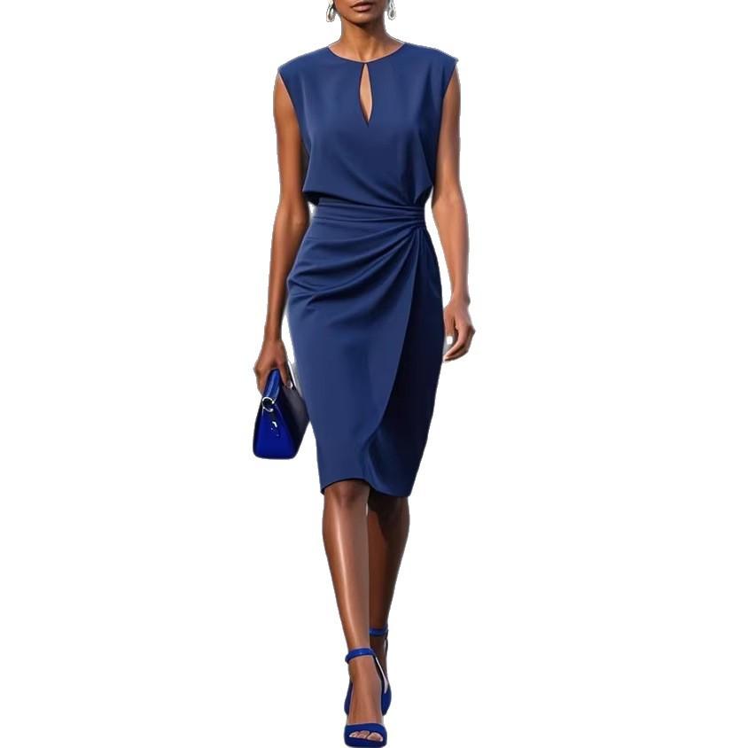 Women's Elegant Formal Party Bodycon Short Dress 2026 Summer Cocktail Wedding Guest Ruched Dresses with Metal Buckle