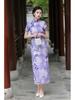 2024 Spring/Summer Elegant Retro Double-Layer Silk & Linen Short-Sleeve Cheongsam Dress