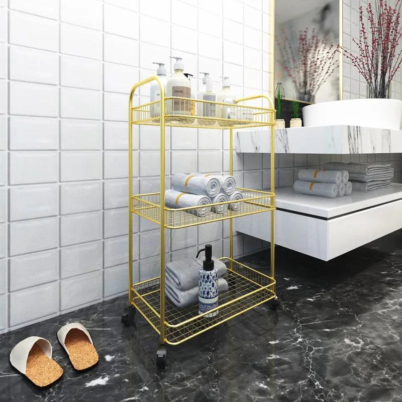 Wrought Iron Kitchen Hotel Furniture Island Table for Household Restaurant Storage Cart Bathroom Coffee Shop Trolley with Wheels