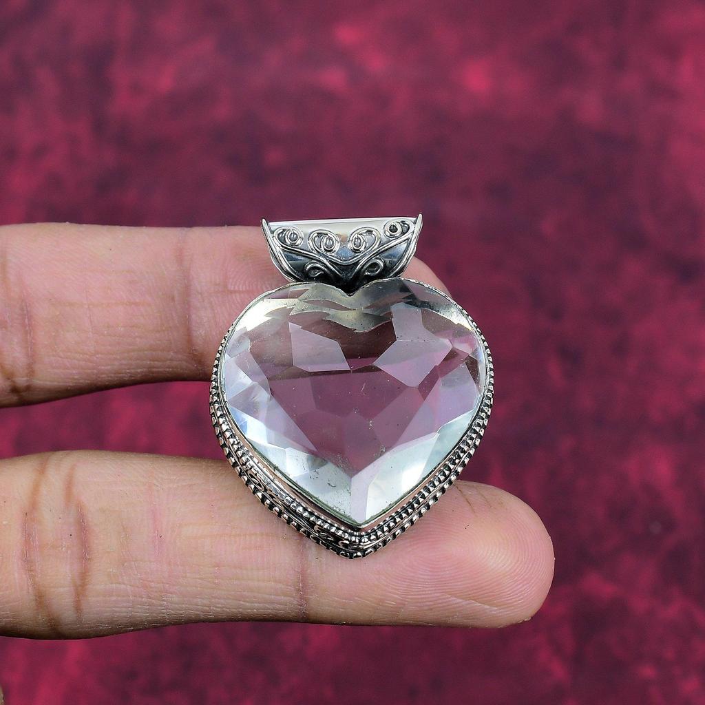 White Topaz Gemstone Pendant, 925 Solid Sterling Silver Antique Pendant, Handmade Jewelry Anniversary, Gift For Mom