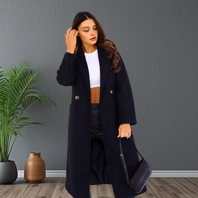 Abrigo Midi Largo para Mujer Mezcla de Lana Solapa Clásica con Muesca Peacoat Trench de Una Sola Hilera Abrigo Exterior Otoño Invierno