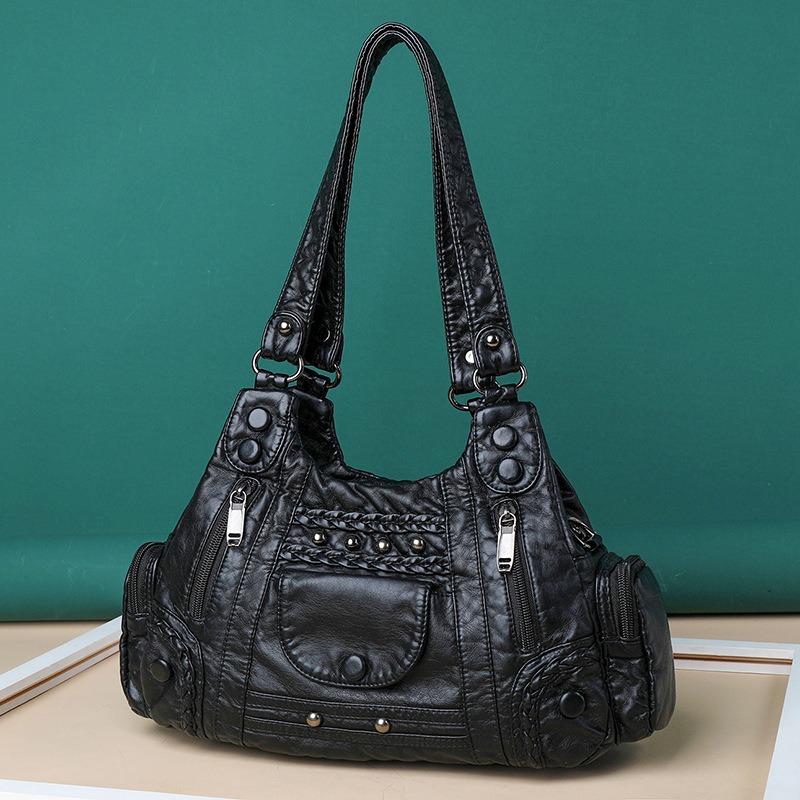 New women's bag soft leather texture messenger bag fashion color matching shoulder bag large capacity anti-splashing handbag