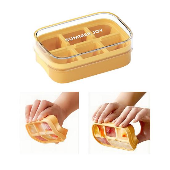 Ice Cube Mold with Sealed Lid 6 Cavity Push-Type Design No Spill Stackable Ice Tray for Pure Odor-Free Easy-Release Reusable