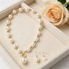 Zircon Pearl Necklace Beaded Earrings Necklace Set New Women's Pearl Jewelry  Anniversary