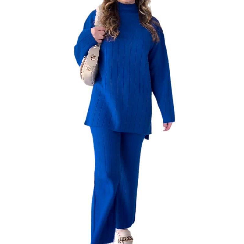 2023 Autumn European & American Solid Color Casual Loose Round Neck Sweater Set