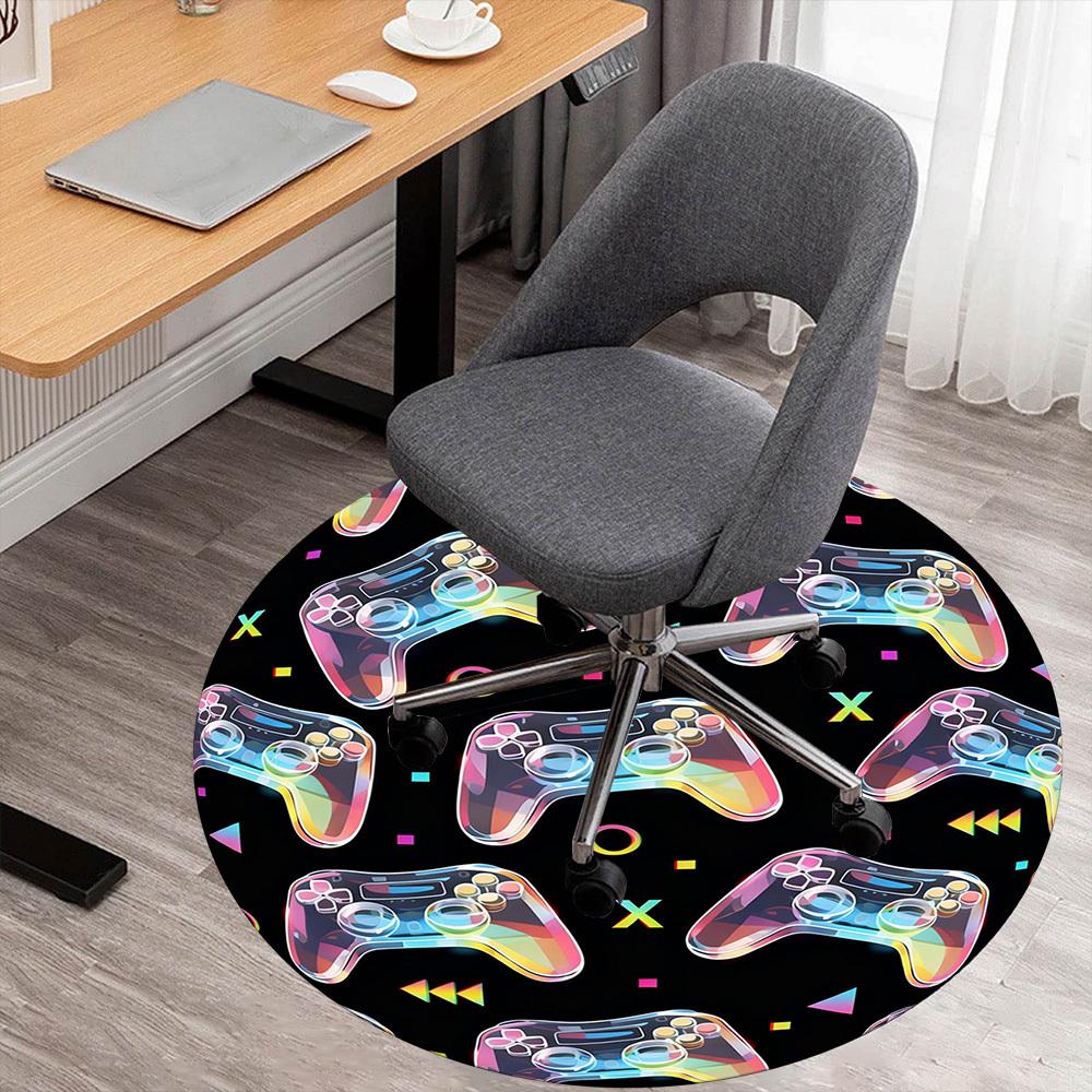 1PC Gamepad Pattern Round Chair mat Area Rug - Non-Slip, Floor Mat for Office, Bedroom, and Indoor Decor -Gift D1127194
