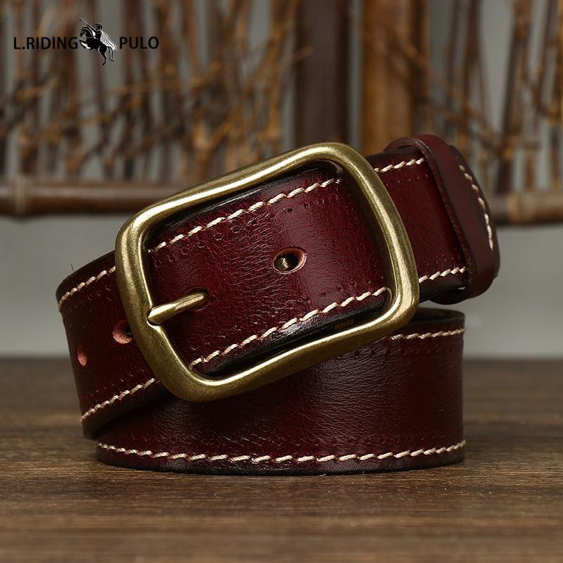Fashionable Retro Leather Belt for Men Genuine Leather Pure Cowhide Copper Buckle Casual Jeans Belt