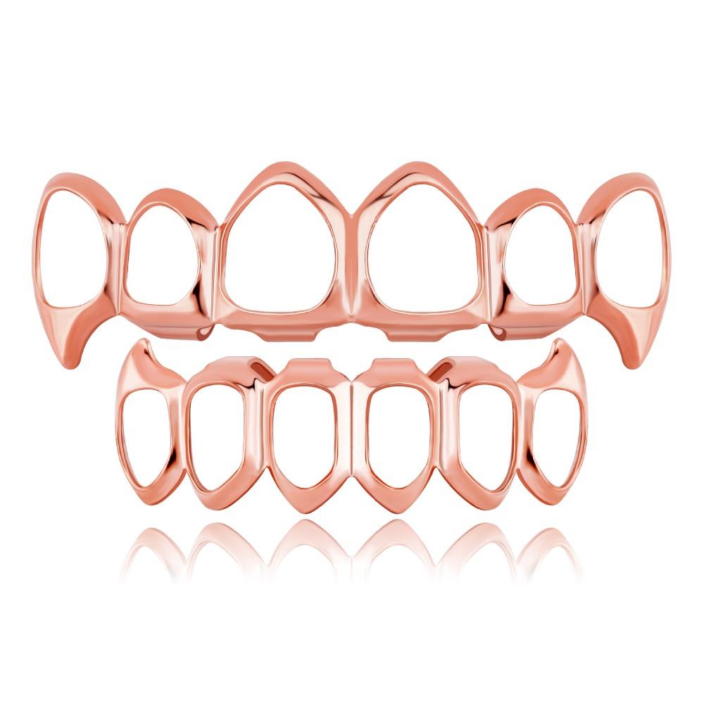 Eco-friendly Copper Hollow Teeth Grillz Top Bottom Set Anti Slip Teeth Jewelry Rapper