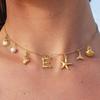 Charm Gold Color A-Z Pendant Alphabet Choker Necklace Women Shell Conch Starfish Initial Letter Necklaces Boho Beach Jewelry