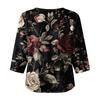 Blusa da Donna Casual con Stampa Floreale, Girocollo, Manica a Tre Quarti, Lino e Cotone, Top Leggero e Comodo per l'Uso Quotidiano