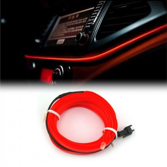 RED EL LED Wire Glow Neon Car Interior Atmosphere Strip Light Vehicle Decor Belt