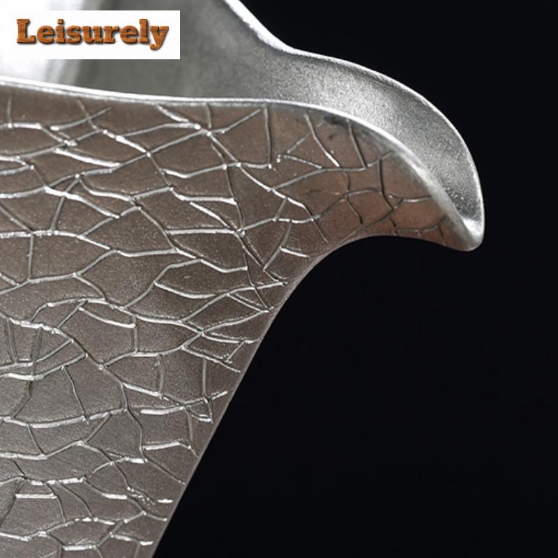 200ml Handmade Pure Tin Tea Pitcher Zen Square Ice Crack Pattern Tea-separating Serving Cup Cha Hai Justice Cup Teaset Supplies