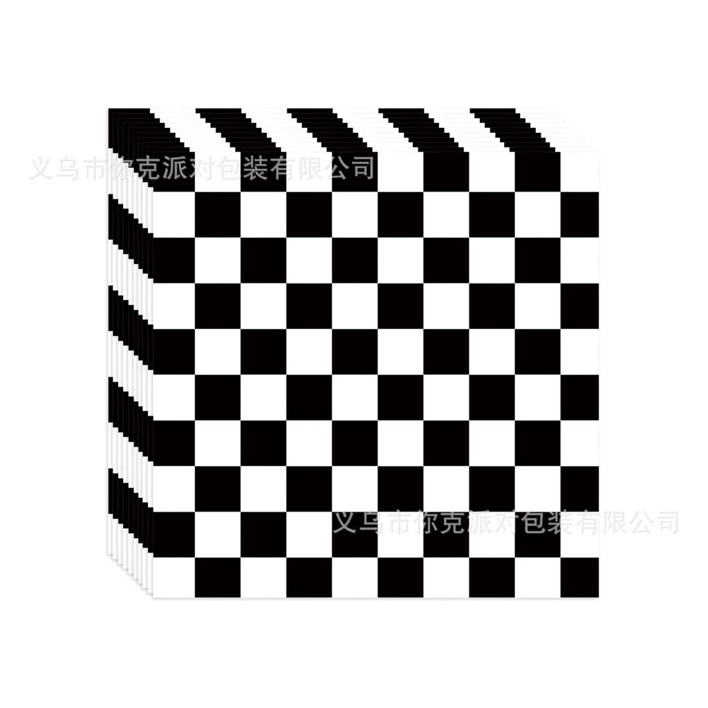 Black and White Checkered Racing-themed Disposable Paper Plates and Cups for Children's Birthday Parties