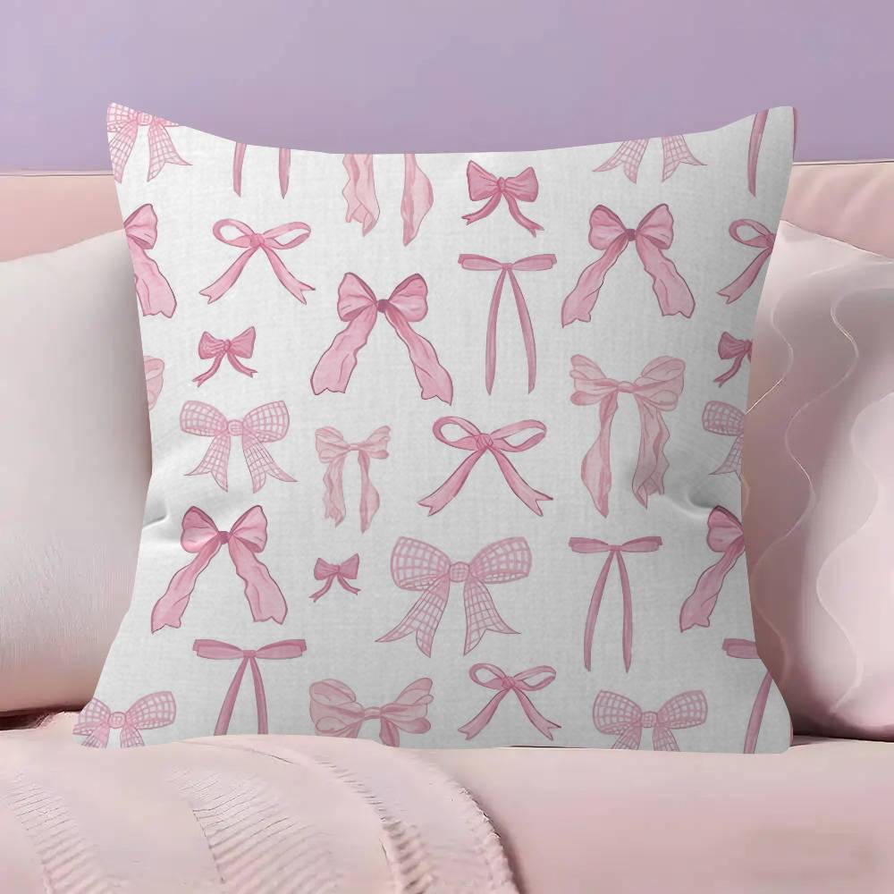 Pink Bow Cherry Maple Design Cushion Cover Happy Autumn Harvest Decor Holiday Decorati Pillow Cover