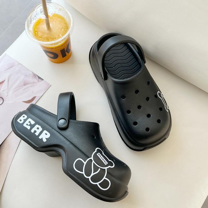 Women's Bear Pattern Thick Sole Sandals: Summer Outdoor Height-Increasing Non-Slip EVA Beach Shoes.