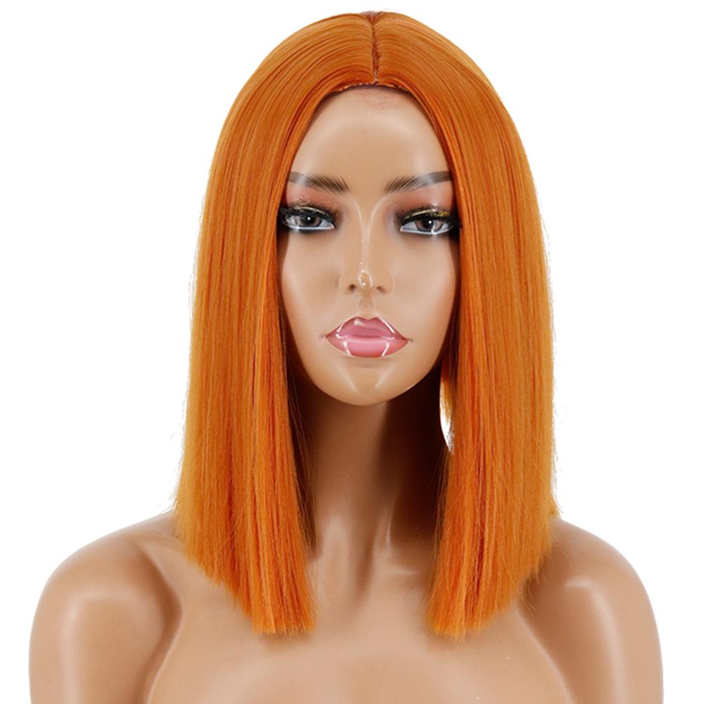 WERD Short Bobo Wig Synthetic Wigs for Women Golden Orange Straight Ombre Heat Resistant Lolita Cosplay Party Hair