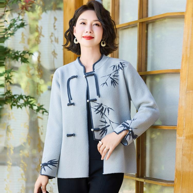 Mom Autumn Dress National Style Short Woolen Coat