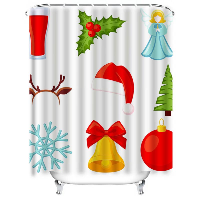Tu Christmas Shower Curtain Festive Holiday Decor Waterproof Bathroom Fabric Holiday Decor Christmas Pattern Red Green Snowman S
