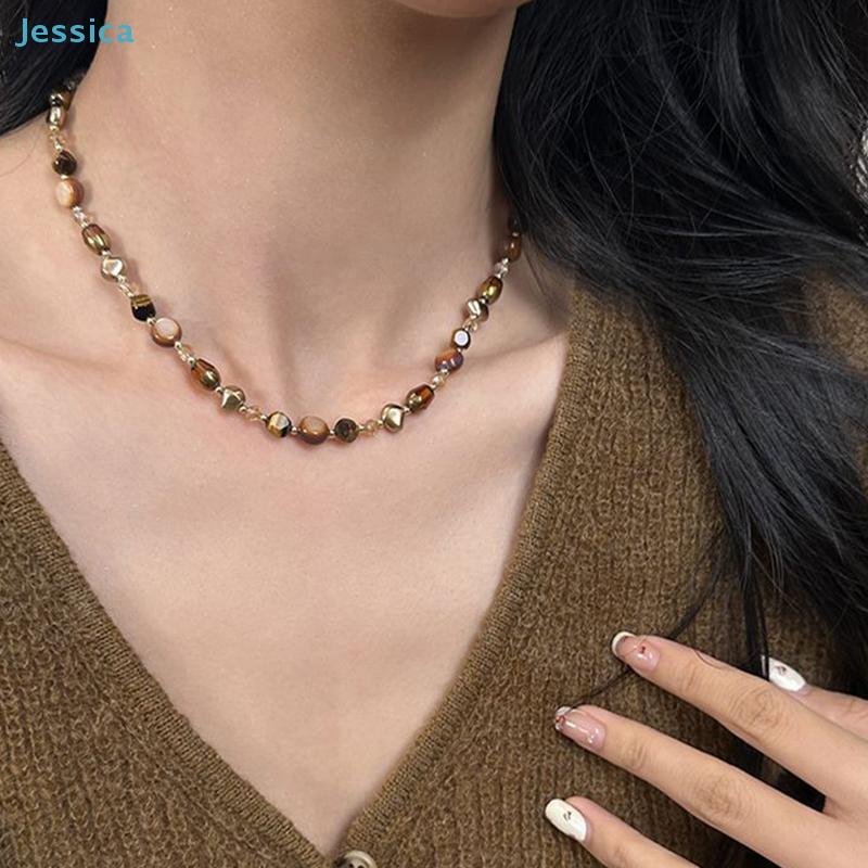 Tiger Eye Stone Choker Necklace – Boho Minimalist Beaded Collar Necklace for Women