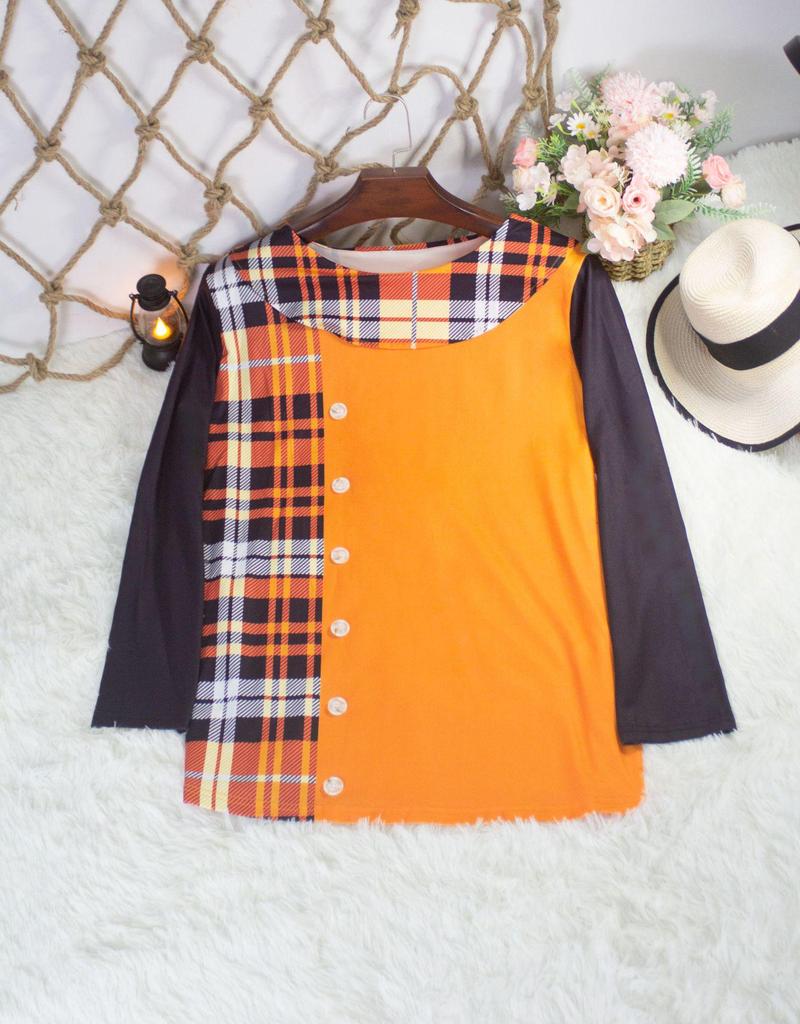 Tricou de damă cu mânecă lungă și guler cu nasturi, mărime plus, toamnă/iarnă 2023