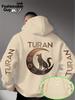 TURAN Letter Wolf On Crescent Moon Graphic Men Hip Hop Sports Hoodie Street Oversized Athletic Pullover