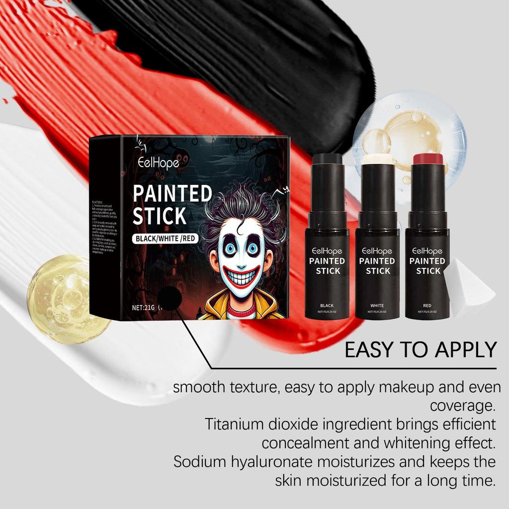Halloween Body Paint Stick Set Full-Coverage White Black Red Clown Face Foundation Makeup Kit Christmas Cosplay Party Supplies