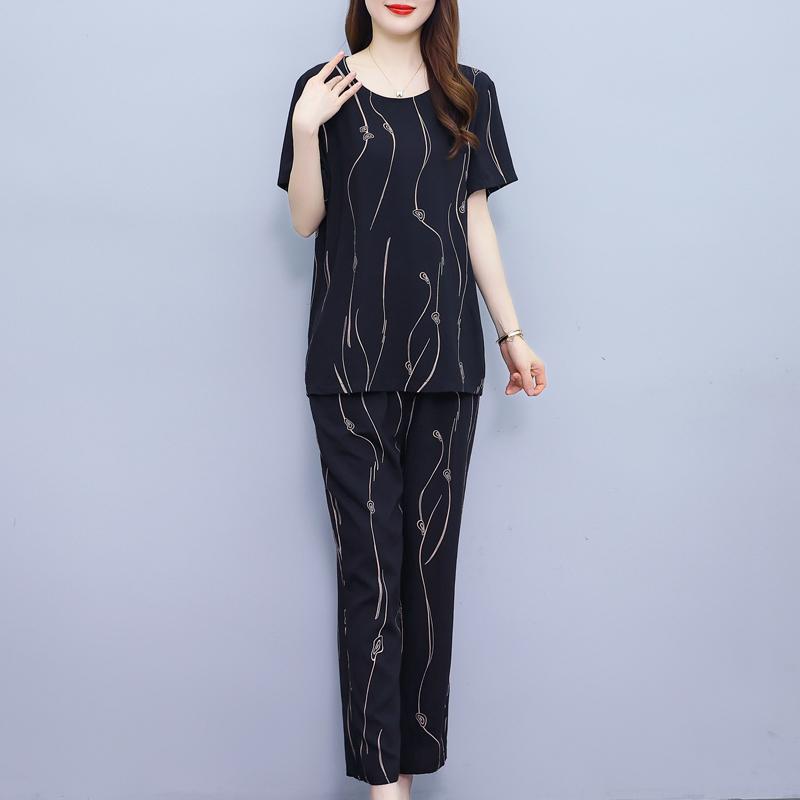 Sommarbyxset för kvinnor 2 delar Nytt avslappnat tvådelat set Kvinnokläder Koreansk stil Sommarkläder