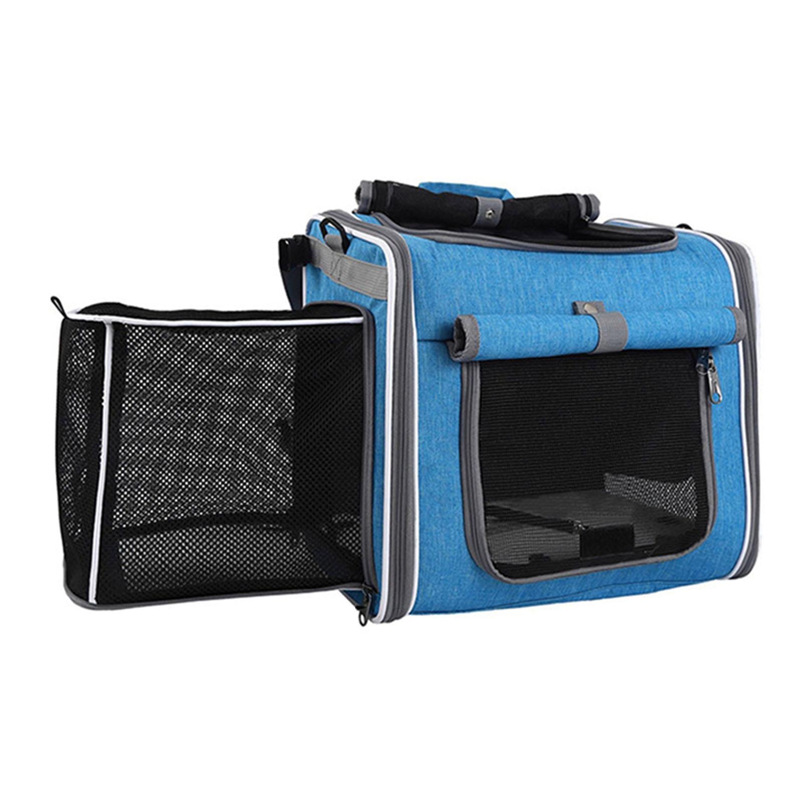 Honden Fietsmand Uitbreidbaar Zachte Schaal Waterdicht 4 Deuren 4 Gaasramen Fiets Huisdierenmand Rugzak Blauw gray