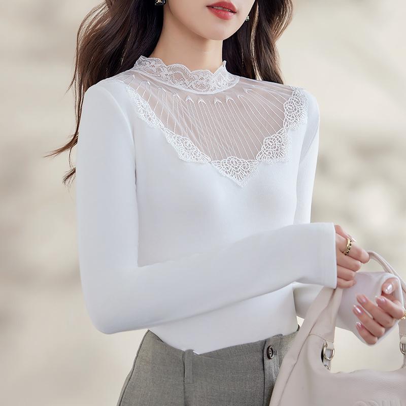 

Кружевная полуводолазка базовая рубашка для женщин новая осень и зима женская модная внутренняя сетчатая рубашка с длинными рукавами One size