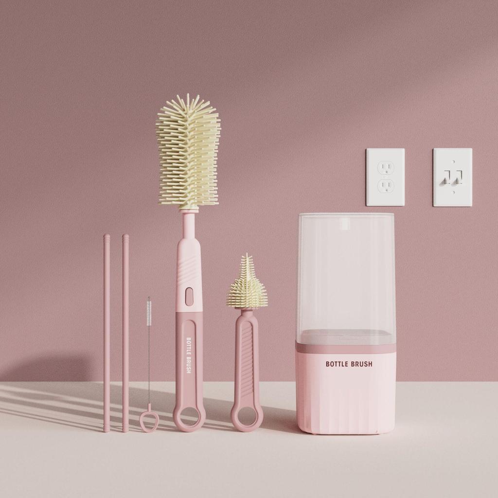 Silicone Baby Bottle & Nipple Cleaning Brush Set - Portable, Multifunctional, Straight Handle