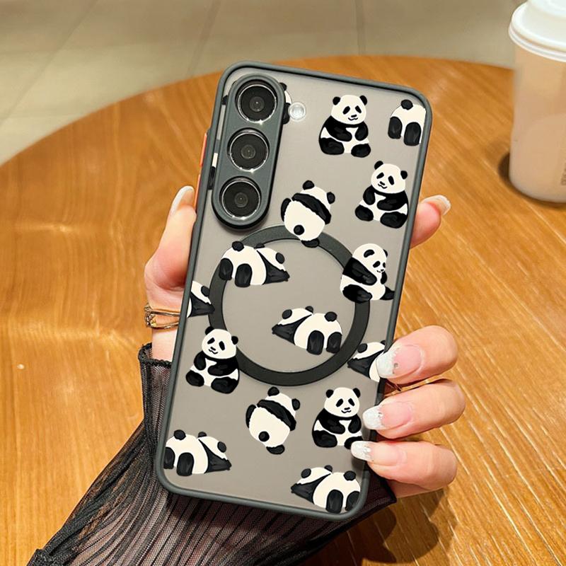 Cute Panda Pattern Magnetic Phone Case For Samsung Galaxy A37 A17 A56 A36 A55 A35 A26 A16 A25 A15 A54 A14 A34 Acrylic Back Cover