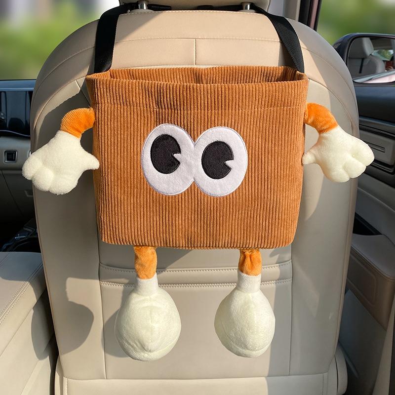 Multifunctional car trash can & tissue box combo, stores umbrellas and small items, creative car hygiene organizer.