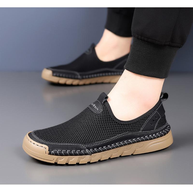 2025 Summer Shoes Men Casual Loafers Flat Breathable Mesh Slip-ons Shoes Brand Male Footwear Black White