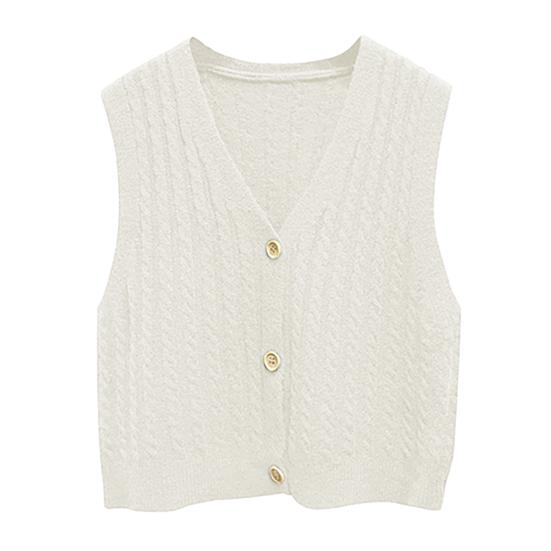 Women Solid Color V Neck Single-breasted Braid Knitted Cardigan Waistcoat Vest