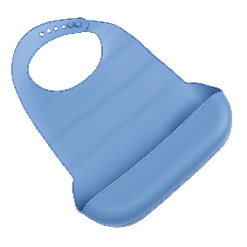 Bavaglino in Silicone per Adulti con Raccogli-Briciole Bottoni a Pressione Regolabili Pieghevole Lavabile Bavaglino per Adulti Azzurro