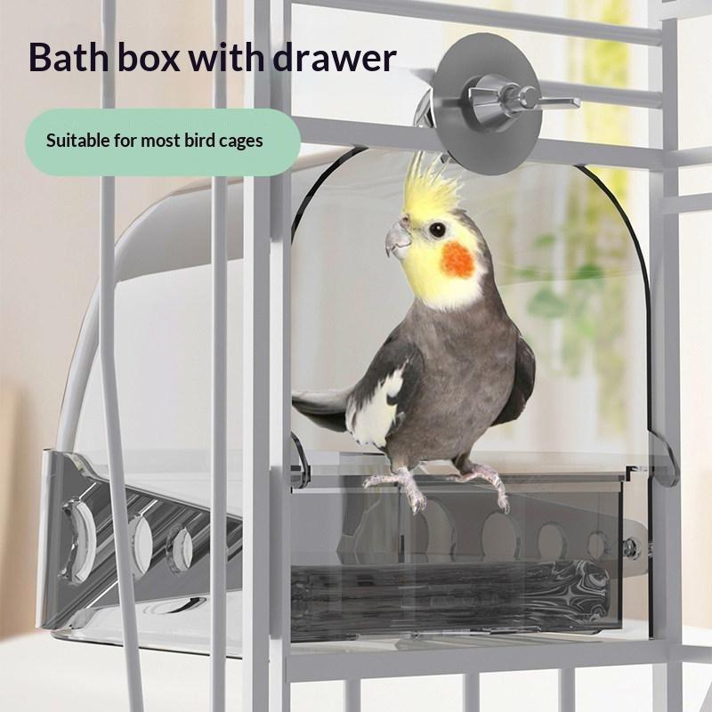 No Leakage Large Transparent Bird Bath Box Removable Drawer Lightweight Hanging for Garden Outdoor Birds