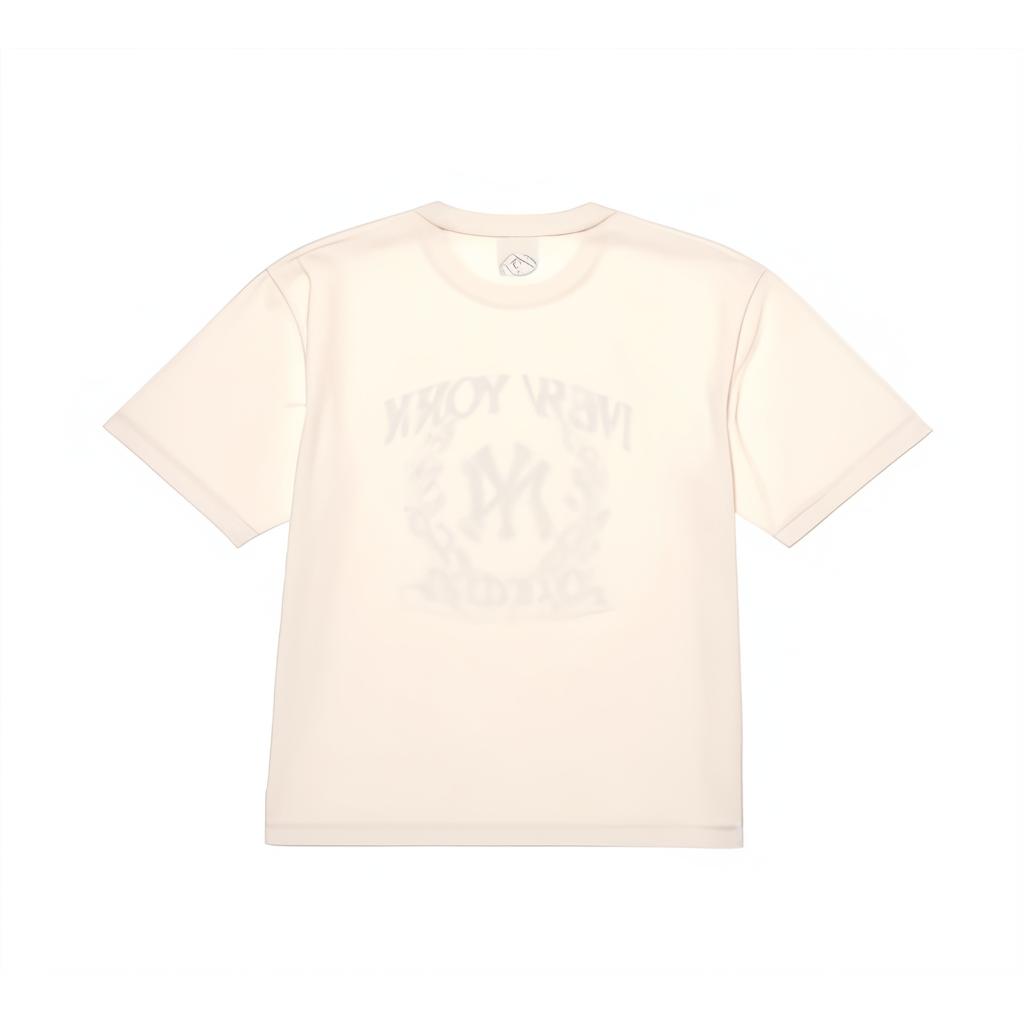 MLB New York Yankees Loose Crew Neck Pullover Letter Print Short Sleeve T-Shirt Unisex Tops Cream 3ATSV0644-50CRS