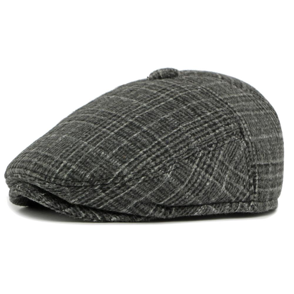 

Men s Forward Cap Autumn Winter Plaid Beret Middle-Aged and Elderly Cap Velvet Ear Protection Warm Cotton Cap темно-сірий