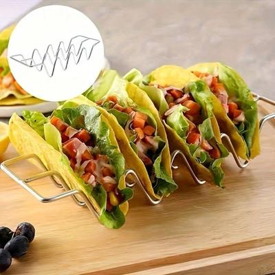 W-Shaped Stainless Steel Taco and Tortilla Holder with Sauce Cup Multifunctional Serveware for Tacos Burritos Potato Chips