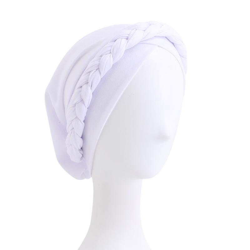 Bohemian Style Handmade Braid Turban Cross Bandana Slouchy Hat For Women Muslim Hijab Islamic Head Wrap Hair Loss Chemo Cap