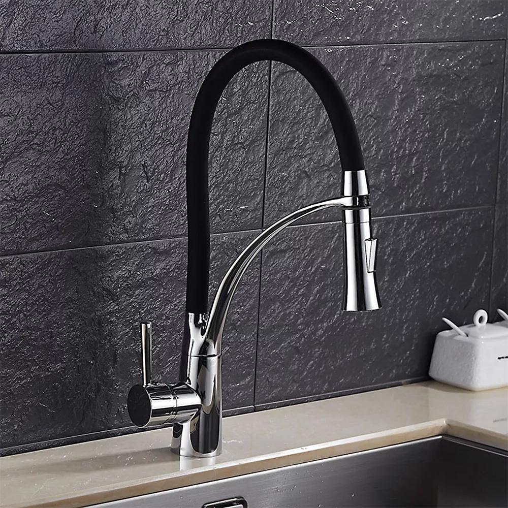 Kitchen faucet set with flexible spout for sink and movable aerator