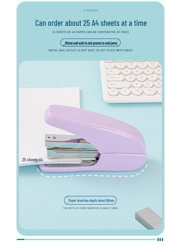 Medium-Size Effort-Saving Mini No. 10 Stapler, Macaron Color, Binds 20 Pages, Suitable for 24/6 Staples.