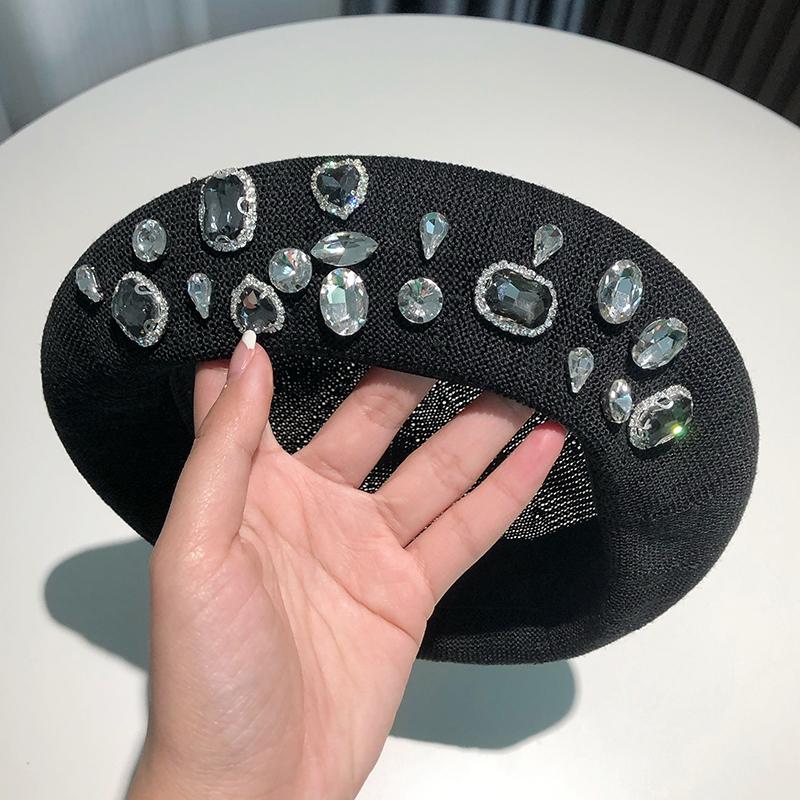 2026 Berets Women Hat Brimless Stretchy Comfortable Rhinestone Y2K Cap Autumn Female Flat Color Cotton