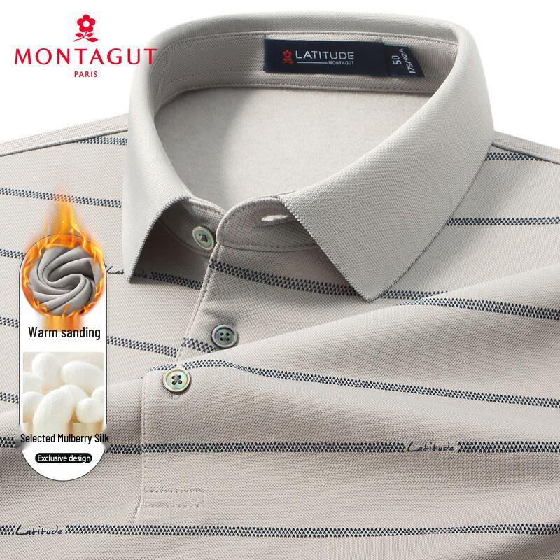 Men's Striped Warm Long-Sleeve Polo Shirt