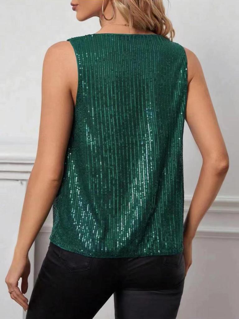 V-Neck Sequin Loose Pullover Tube Top - Sexy Fashion Short Vest for Women