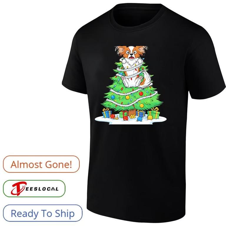 Christmas tree Papillon dog funny shirt Unisex T-Shirt M