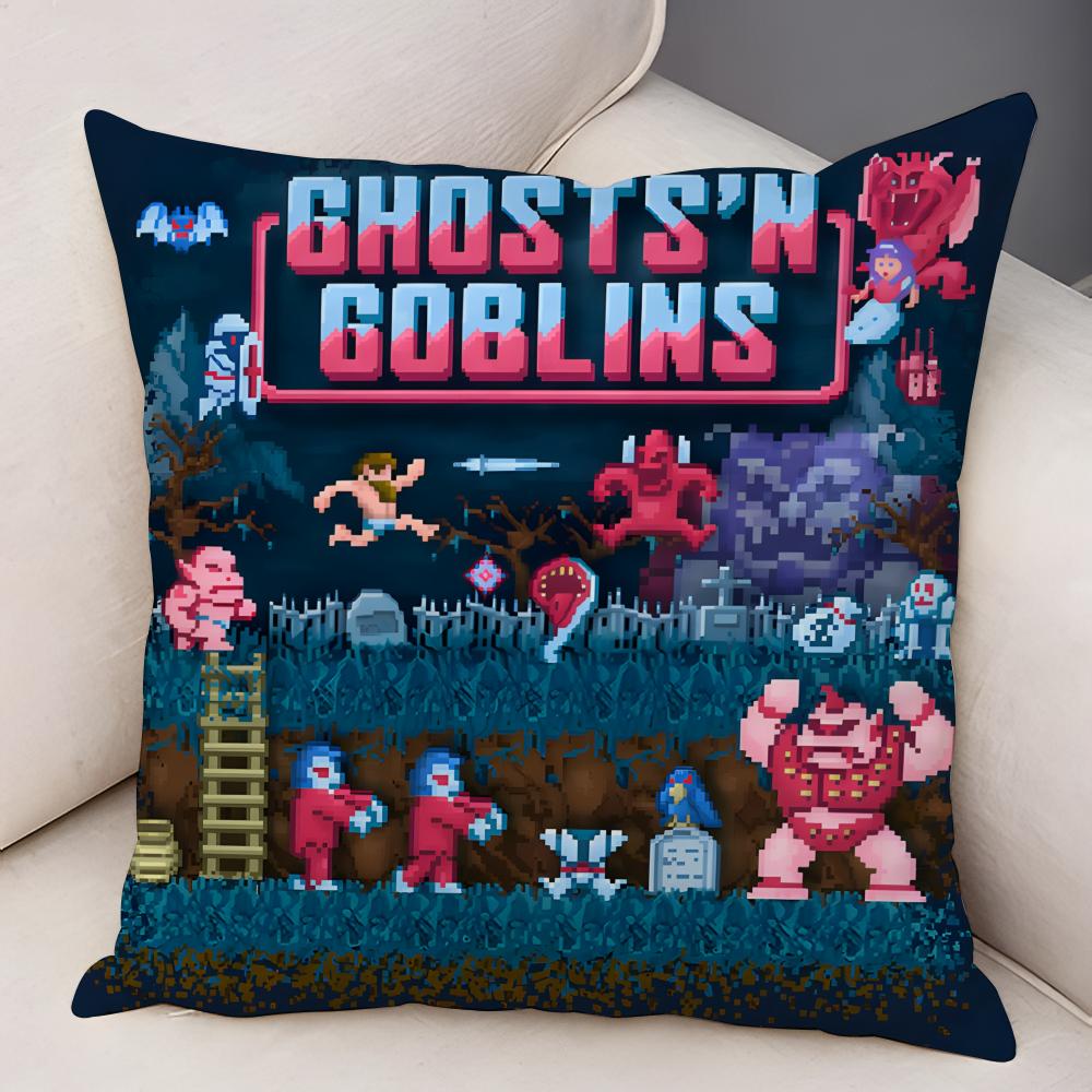 GGhosts N GGoblins Game Cushion Cover Natural Linen Organic Fabric DoubleSided Printing Breathable For Decor