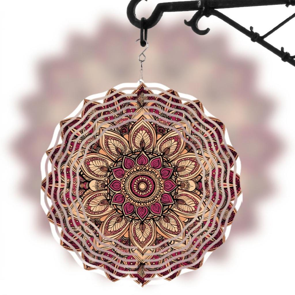 3D Mandala Flower Metal Wall Art Double Sided Laser Cut Intricate Pink Golden Design Indoor Outdoor Decorative Hanging Ornament Classic