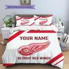 Custom Name,Detroit Red Wings Pattern Bedding Home Decoration Birthday Gift ( 1 Duvet Cover + 2 Pillowcase, Without Core),fan Merchandise.